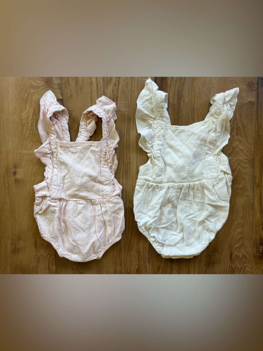 Baby Linen Cotton Ruffle Bubble Romper Lot Pink Ivory Size 80